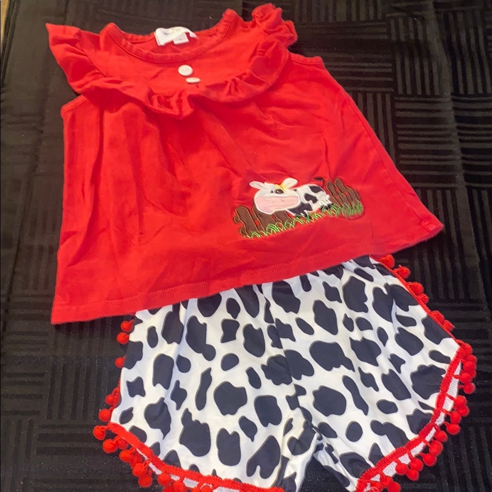 Charming Red Cow Print Kids Set